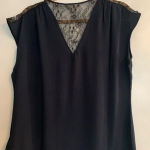 Banana Republic Navy Blouse with Black Lace Trim NWT Size Medium
